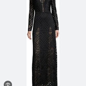 BCBGMaxAzria Black Sheer Geometric Long Sleeve Dress